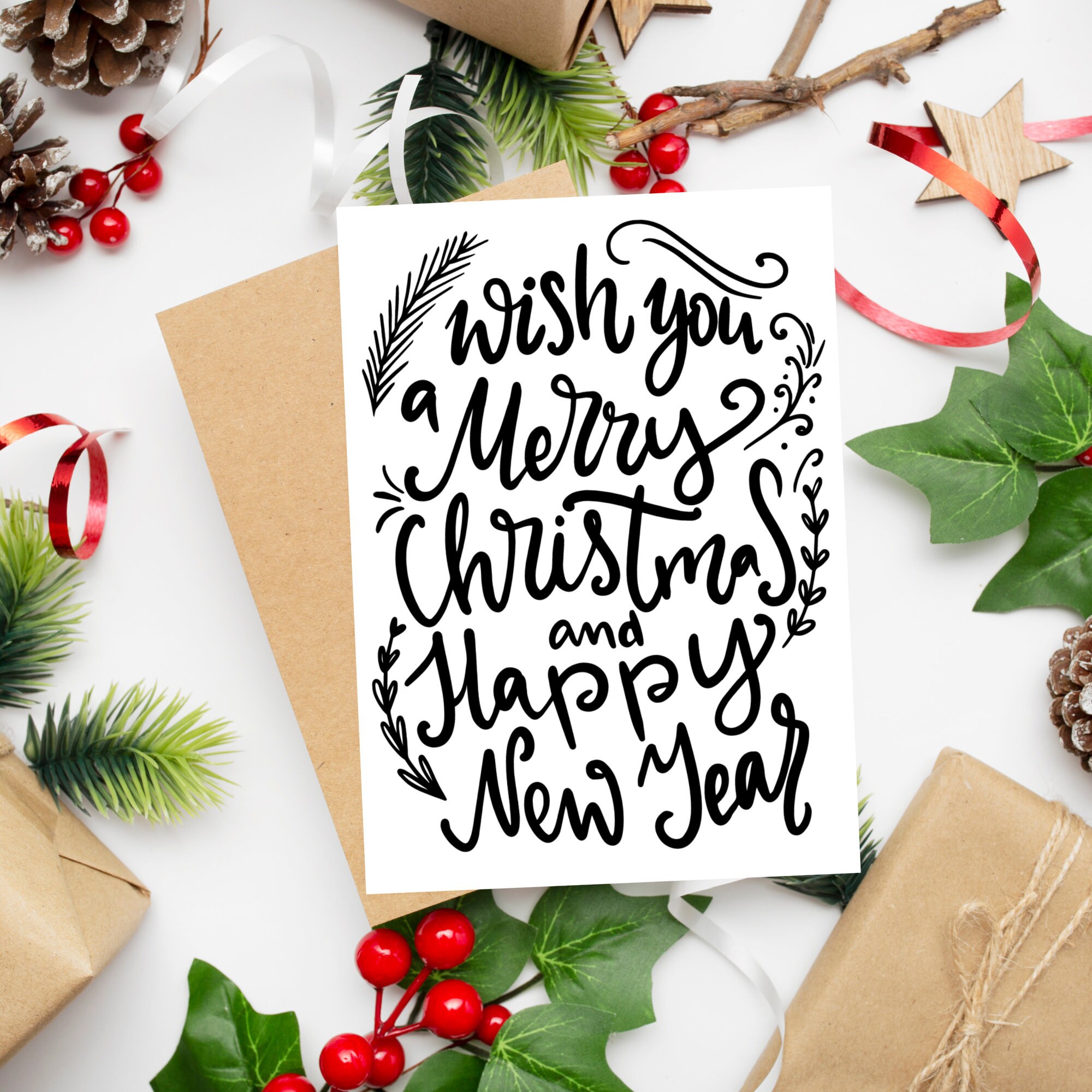 Merry Christmas Card Black And White