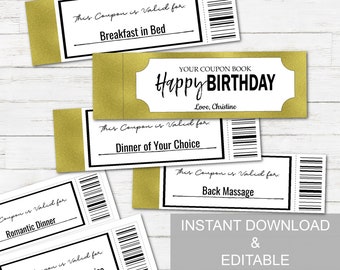 Editable Coupon Book, Birthday Gift for Husband, Custom Coupon Book, Birthday Gift for Him, Birthday Gift for Boyfriend, Love Coupon Book