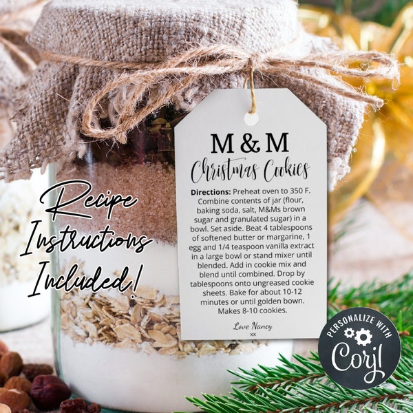 Editable Christmas Gift Tag Template, Cookie Jar Mix Tag, Christmas Cookie in a Jar Tag, Teacher Gift Tag, DIY Editable Tag Template,