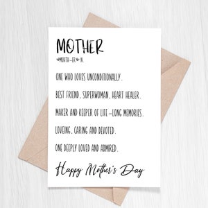 Tarjeta imprimible del Día de las Madres Felices, Tarjeta para mamá, Significado de la tarjeta de la madre, Regalo del Día de las Madres, Descarga instantánea, Tarjeta de descarga digital para mamá