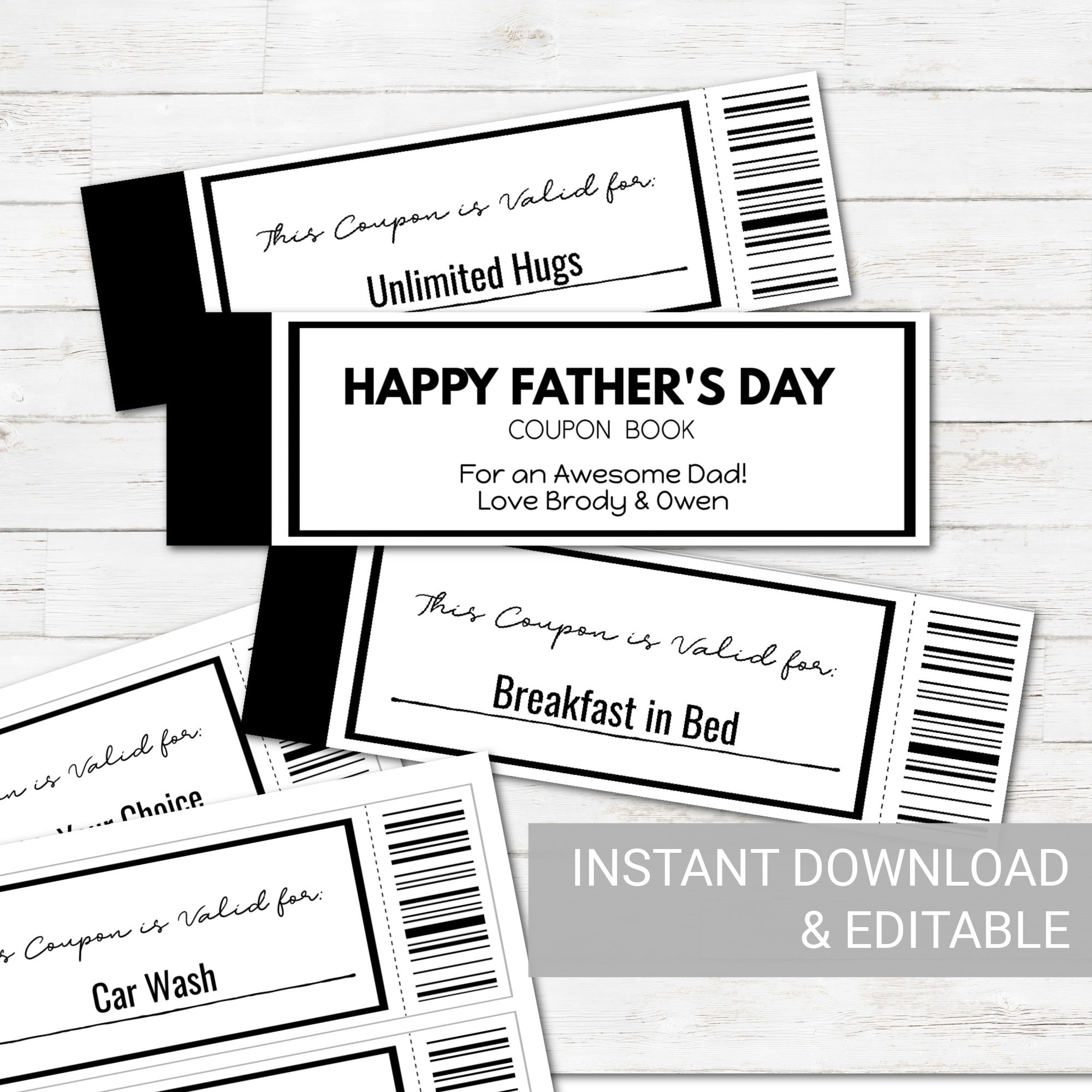 Editable Coupon Book, Fathers Day Gift, Custom Coupon Book for Dad, Instant Download, Coupon Book for Dad, Dad Coupon Book