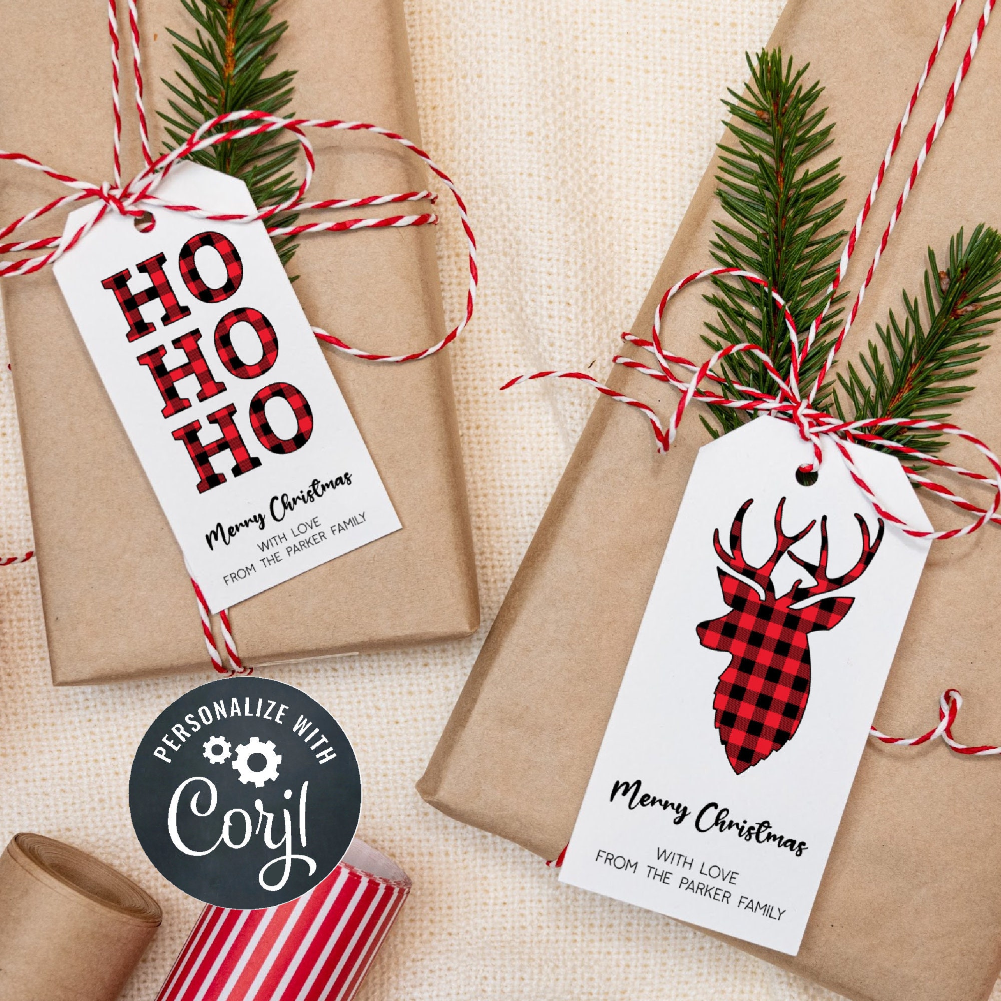 EDITABLE Christmas Gift Tag Template, Buffalo Plaid Gift Tag, Christmas Tags, Holiday Party Tags, Christmas Favor Tags, Printable Gift Tag