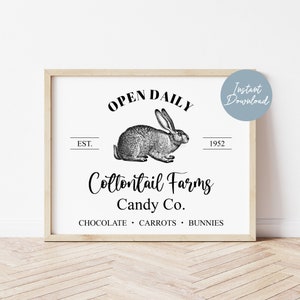 Printable Easter Sign, Easter Bunny Farm Sign, Farmhouse Easter Wall Art, Farmhouse Easter Decor, Digital Download, Cottontail Farms Print image 1