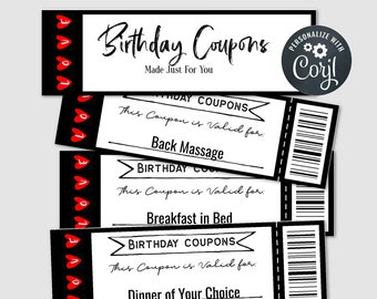 Custom Coupon Book, Birthday Gift For Husband, Birthday Gift For Boyfriend, Birthday Gift for Him, Love Coupons, Naughty or Nice Coupons