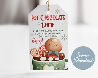 Christmas Hot Chocolate Bomb Tags Printable, Hot Cocoa Bomb Instruction Tags, Party Favours, Hot Chocolate Bomb Gift Tags, Instant Download