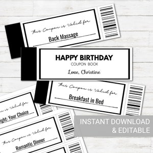 Editable Coupon Book, Birthday Gift for Husband, Custom Coupon Book, Birthday Gift for Him, Birthday Gift for Boyfriend, Love Coupon Book