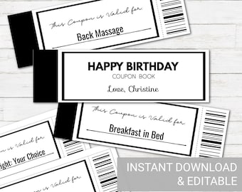 Editable Coupon Book, Birthday Gift for Husband, Custom Coupon Book, Birthday Gift for Him, Birthday Gift for Boyfriend, Love Coupon Book