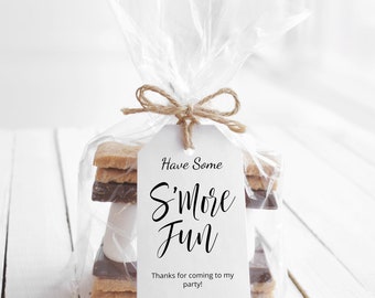 Editable S'mores Fun Gift Tag Template, Birthday Favor Tag S'more Tags, S'mores Party Gift Tag Template, Digital Download