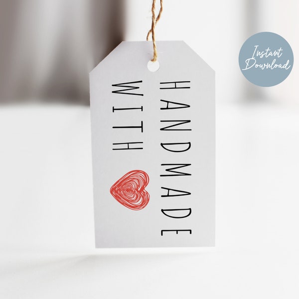 PRINTABLE Handmade with Love Tags, Printable Gift Tags, Instant Download, Tags for Handmade Gifts, Digital Download Gift Tags