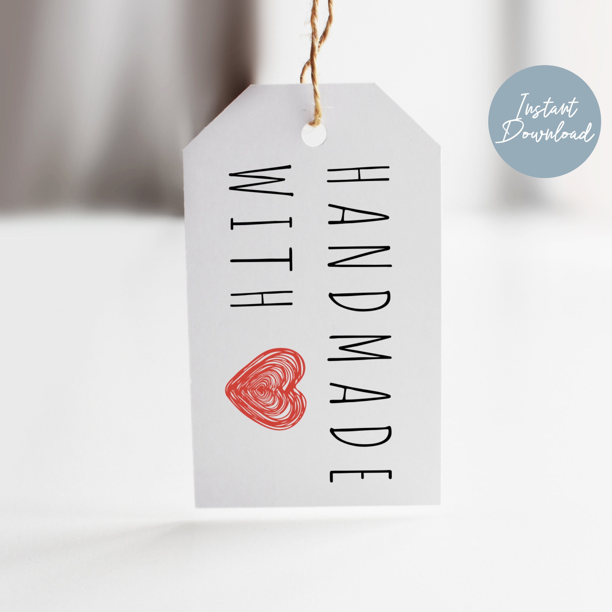 PRINTABLE Handmade With Love Tags, Printable Gift Tags, Instant Download,  Tags for Handmade Gifts, Digital Download Gift Tags (Download Now) 