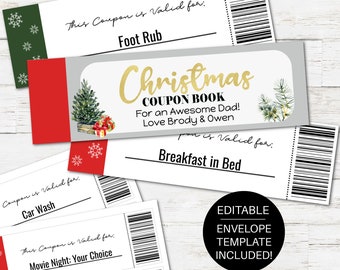 Editable Christmas Coupon Book, Printable Coupon Book, Christmas Gift for Him, Custom Coupon Book for Dad,  Dad Coupon Book, Grandpa Gift