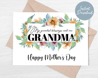 Printable Mothers Day Card for Grandma, Happy Mothers Day Greeting Card with Envelope Template, Grandma Mothers Day Card, Digital Download