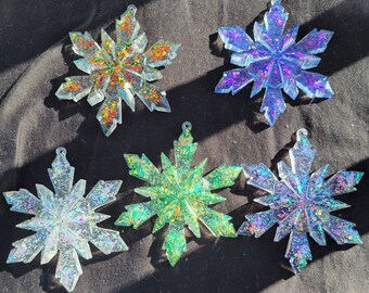 Resin sparkling color-shifting snowflake ornament