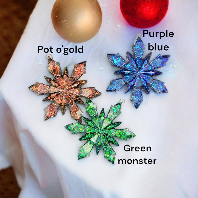 Resin sparkling color-shifting snowflake ornament image 3