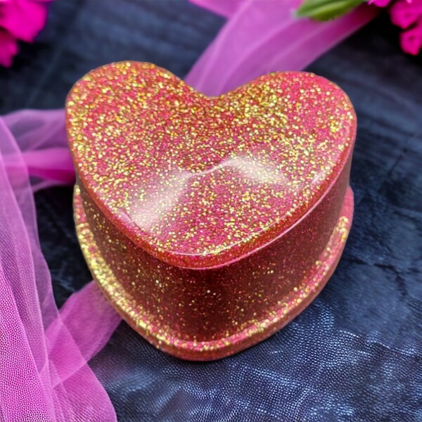 Resin Art Heart Shape Decorative Box - Glitter Marbled Trinket Box for Home Accent