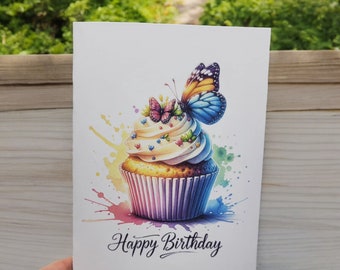 Printable watercolor birthday card instant download birthday greeting card butterfly birthday card for her  birthday card digital download