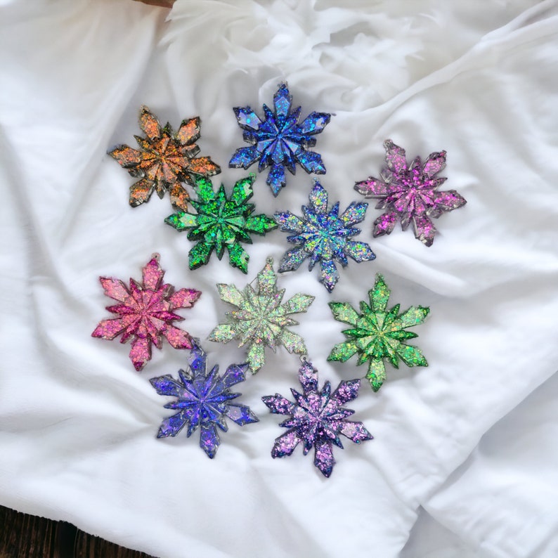 Resin sparkling color-shifting snowflake ornament image 5