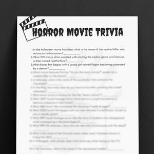 Horror Movie Trivia Printable | 15 Scary Movie Questions for Adults | Halloween Party Game | Horror Night Quiz | Instant Download PDF