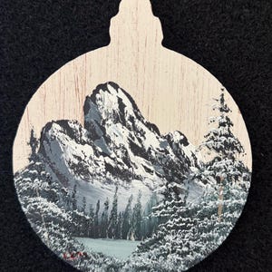 Whitewashed Winter Mountain | Hand Painted Oil Christmas Ornament