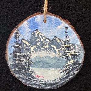 Blue Winter Mountain | Hand Painted Oil Christmas Ornament