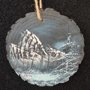 Blue Moon Night Mountain | Hand Painted Oil Christmas Ornament