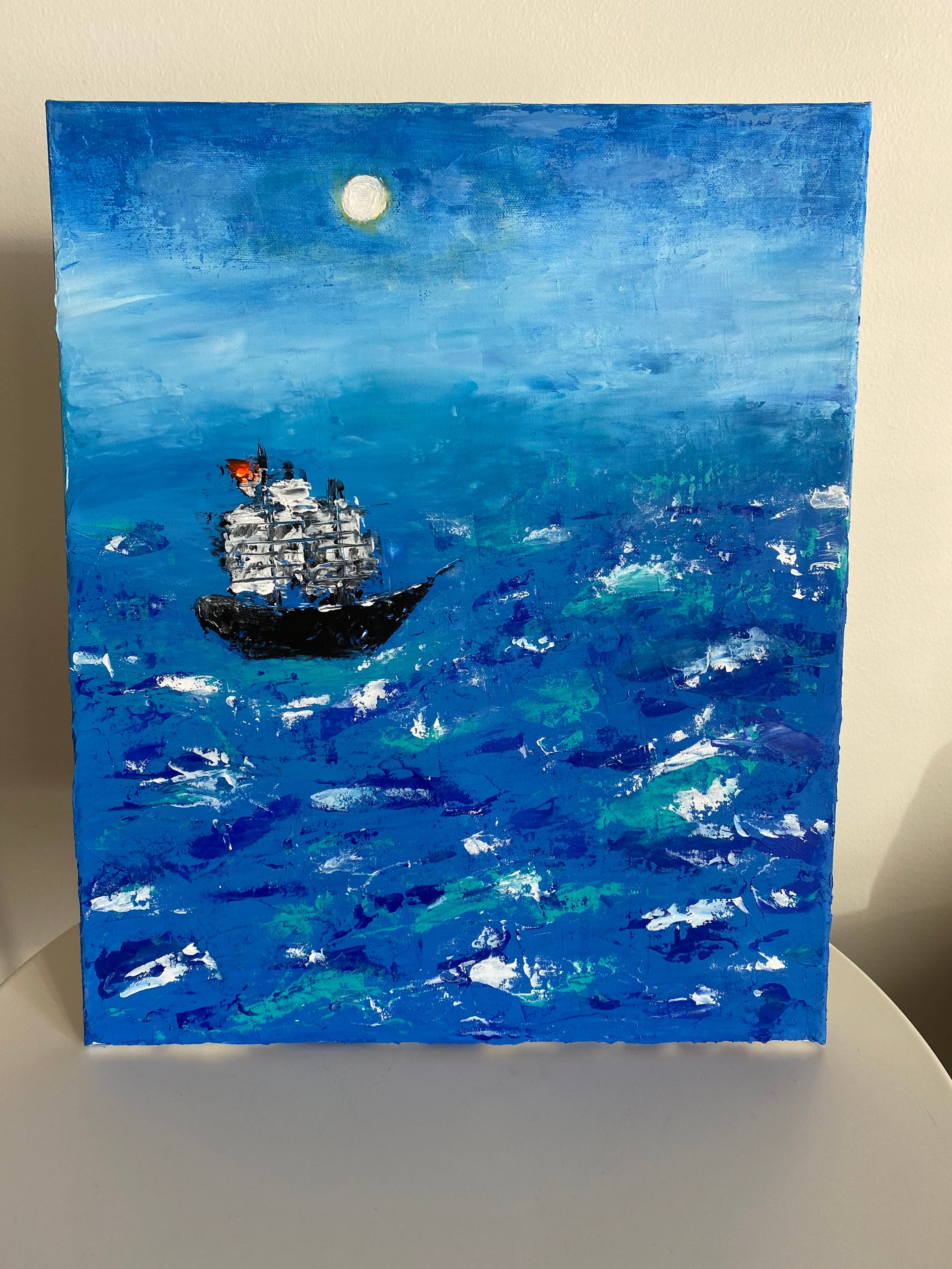  Marine-Malerei abstrakte Kunst Schiff Bild blaue Malerei 