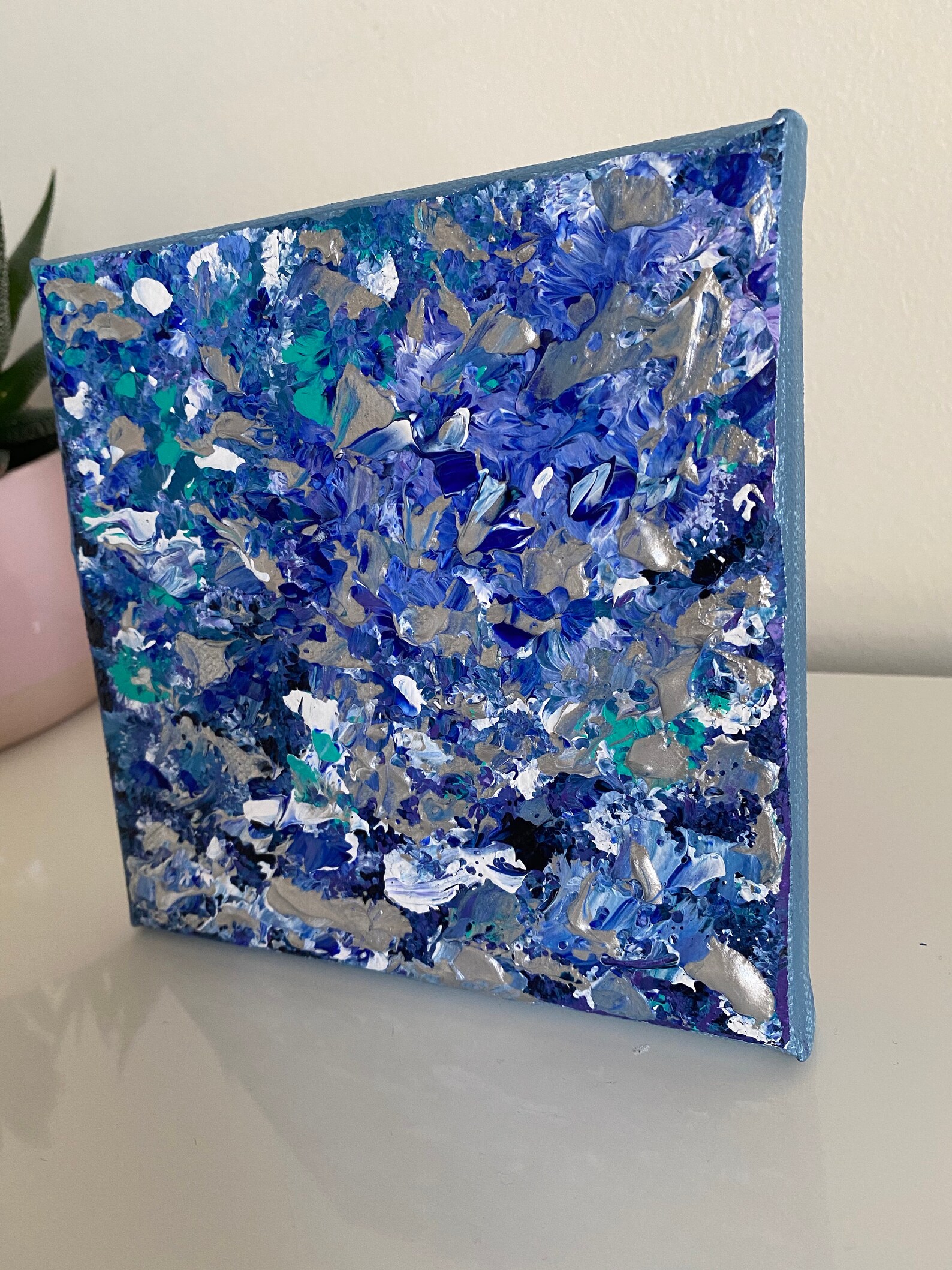 Crystal Painting on Canvas Art Silver Blue Painting on Wall Etsy