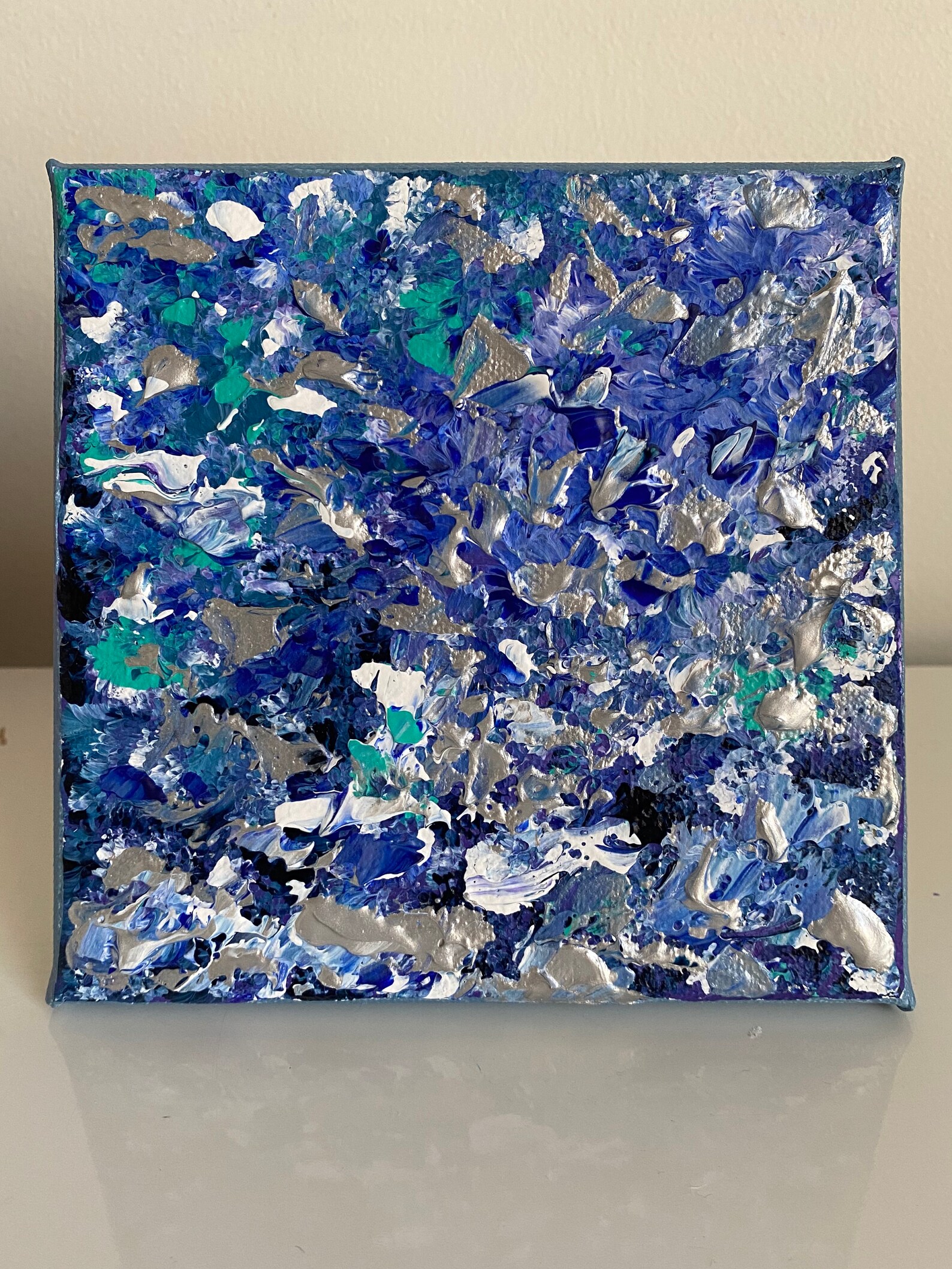 Crystal Painting on Canvas Art Silver Blue Painting on Wall Etsy