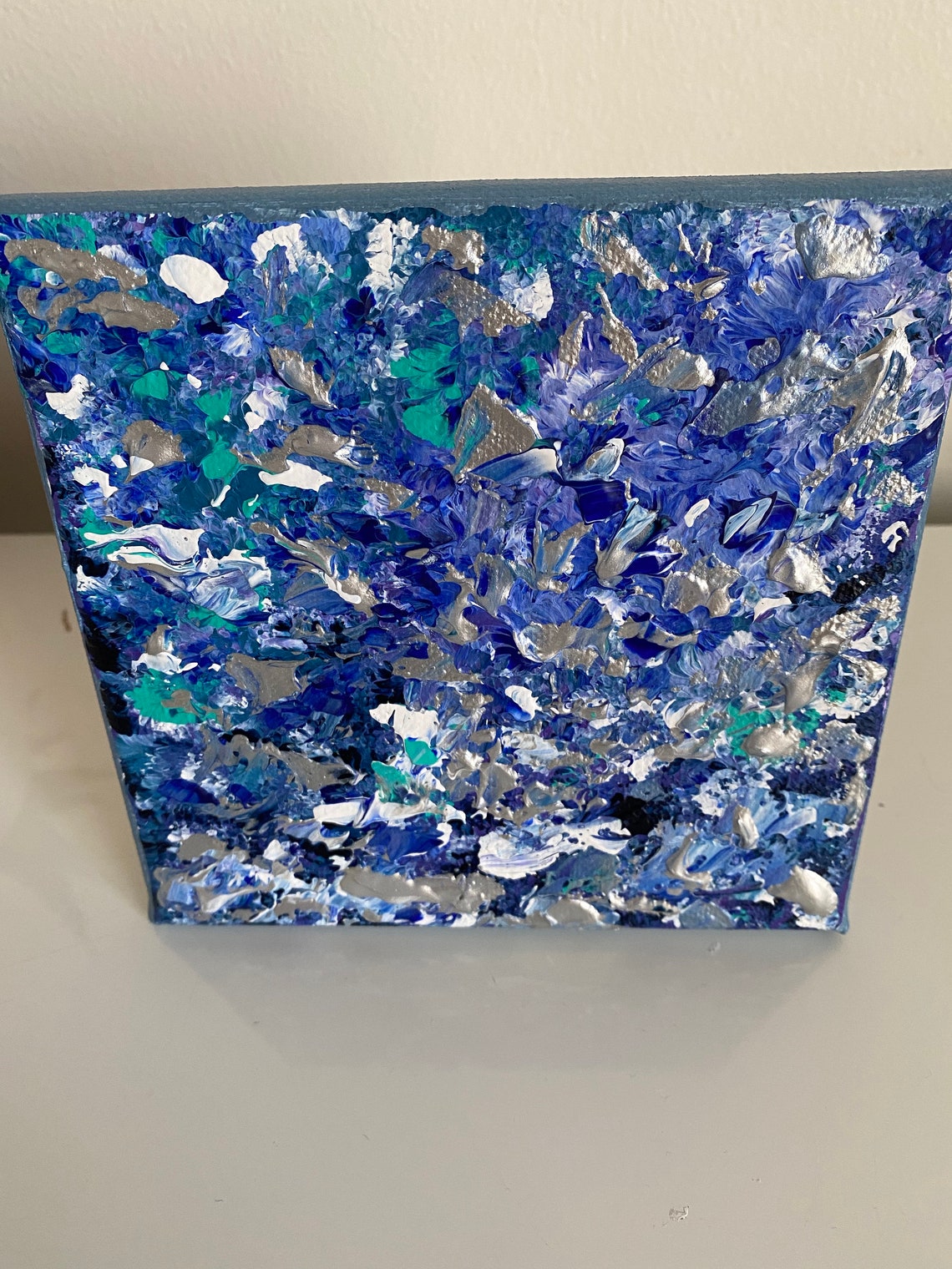 Crystal Painting on Canvas Art Silver Blue Painting on Wall Etsy