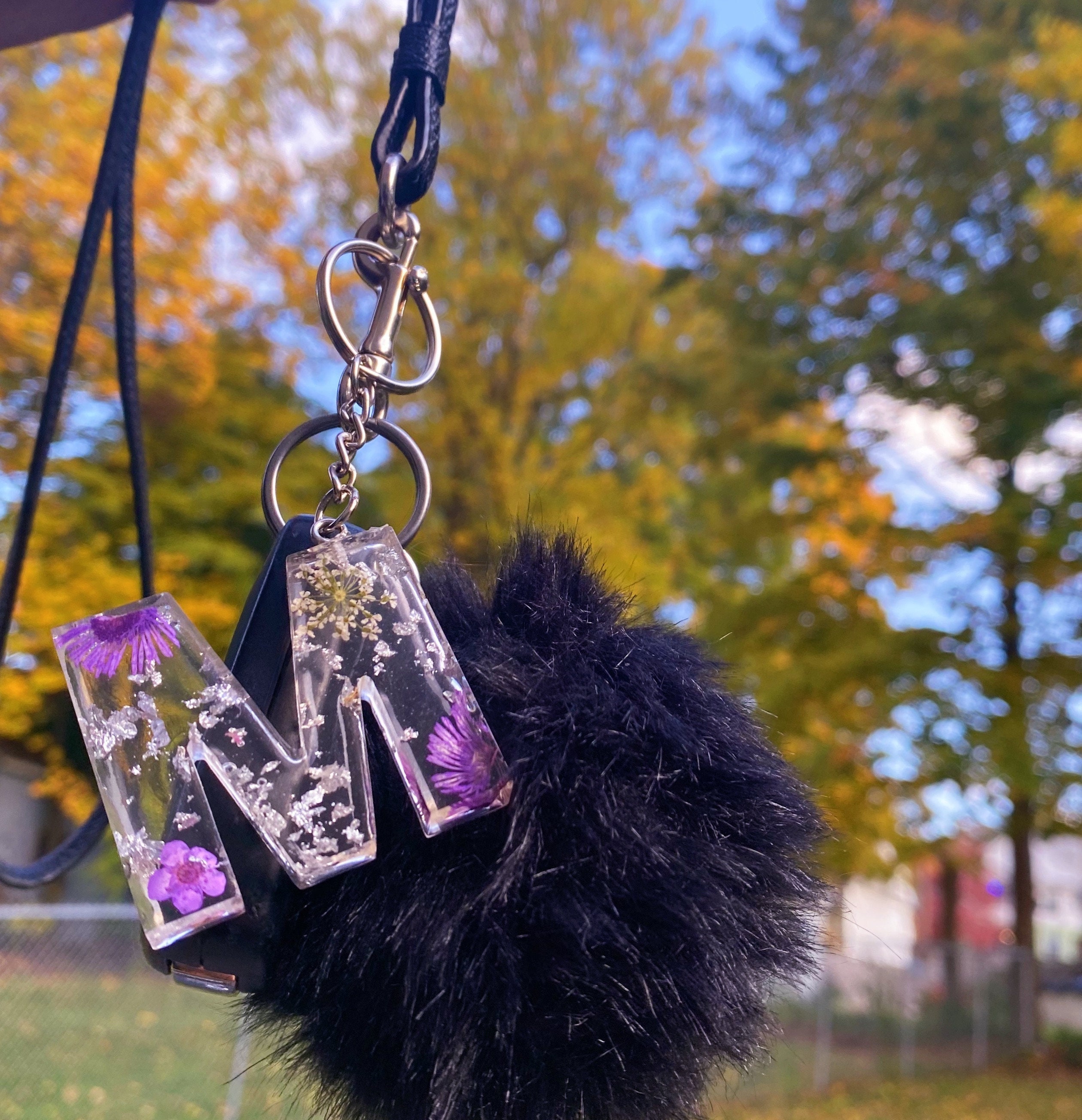 pom pom keychain with letter