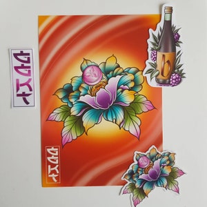 TennerDunt-Ecstacy-Glasgow-Tattoo-Design-Flash-Pills-Dance-Print-A4-Decoration-Japanese-TattooDesign-Peony-Leafs-UK-Drugs-Stickers-Scotland