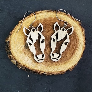 Cut-out Horse Wood Dangle Earrings | Sensitive Ears | Lightweight | Titanium