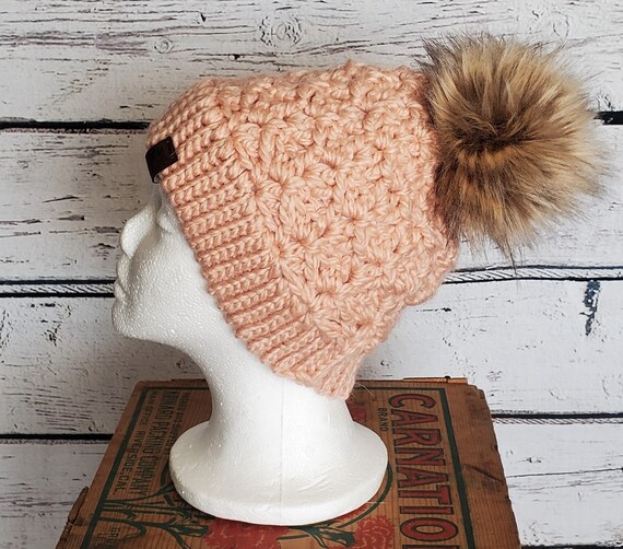 Alpaca Blend Crochet Beanie With Faux Fur Pom - Etsy display picture 1
