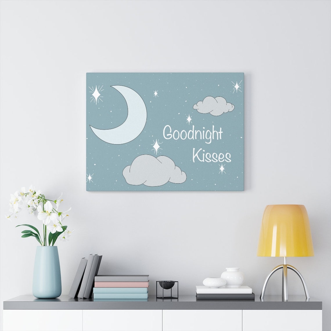Blue Gray Night Sky Nursery Room Canvas Wrapped Wall Art | Etsy