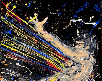Abstract Figure Painting: Cosmic Colors on Black