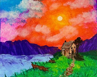 House on the Cliff in the Evening