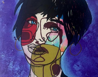 Contemporary Woman Portrait, Graphic Art, Bold Colors