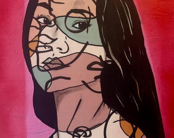 Stylized Female Portrait Painting: Modern Abstract Art