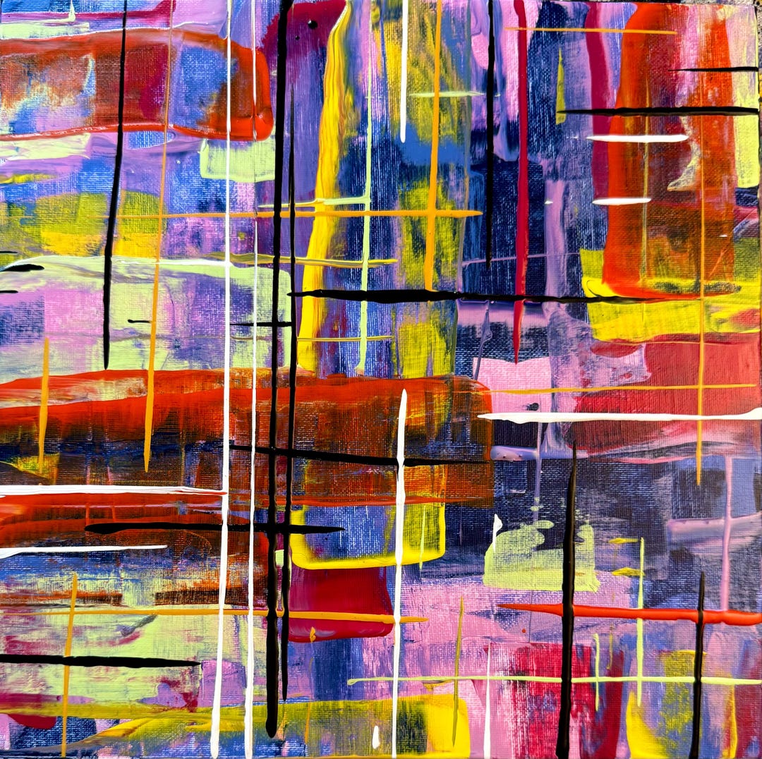 Abstract Grid Painting: Vibrant Energy, Textured Layers, Modern Wall ...