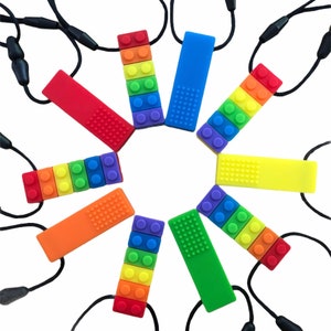 RAINBOW BLOCK CHEW pendants  Autism, adhd, Sensory seekers, stimming, anxiety, students and educators