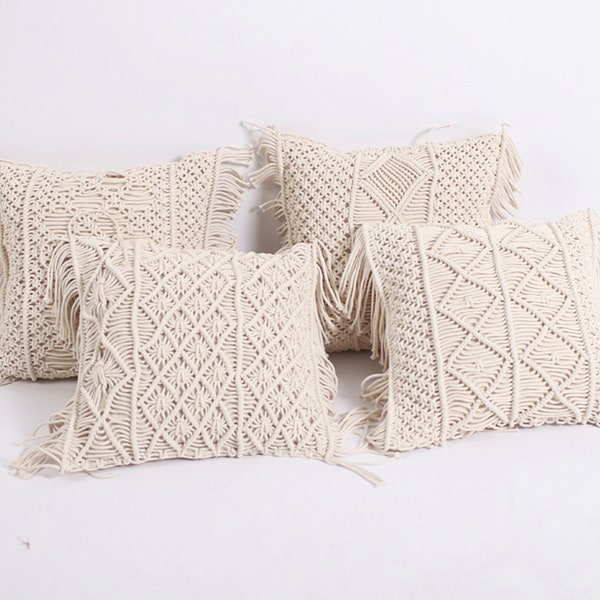 Housse d’oreiller en tricot macramé boho, housse de coussin décoratif en coton bohème faite à la main, 16 pouces / 18 pouces / 20 pouces / 26 pouces, cadeau de fête des mères