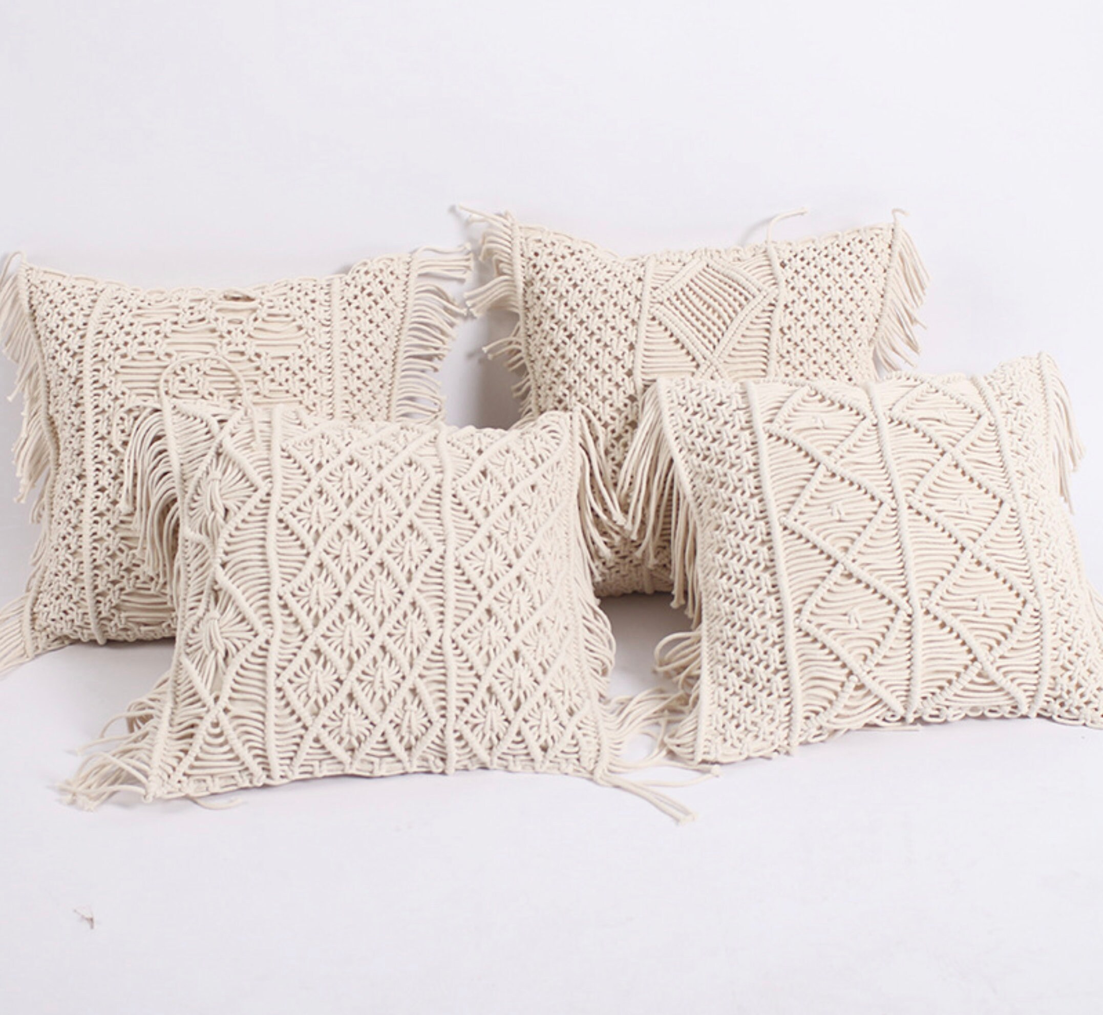 Couverture Tricotée d'oreiller de Boho Macrame, Couverture Décorative Faite Main Coussin Coton Boho,