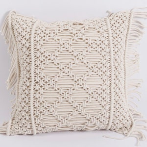 Macrame boho knitted pillow cover, handmade bohemian cotton decorative cushion cover,16 inch/18inch / 20inch /26 inch ,mother's day gift 5