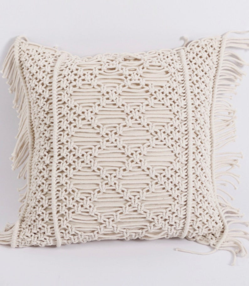 Macrame boho knitted pillow cover, handmade bohemian cotton decorative cushion cover,16 inch/18inch / 20inch /26 inch ,mother's day gift 5