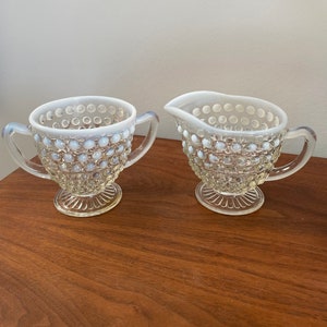 Early Fenton &quot;Moon Glow&quot; Opalescent Hobnail Sugar and Creamer