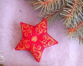 Handmade Beaded Christmas Star, 3D Peyote Ornament