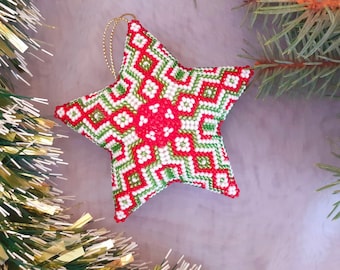 3D Beaded Christmas Star Ornament, Holiday Home Decor