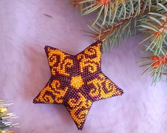 Handmade Beaded 3D Peyote Star, Purple Christmas Ornament