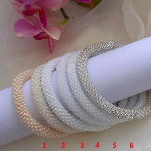 White  Bracelets, Nepalese Bracelets White Seed Color Beaded Bracelet, Beaded Jewelry, Handmade Bracelets, Boho Bracelet, Custom Size Bangle