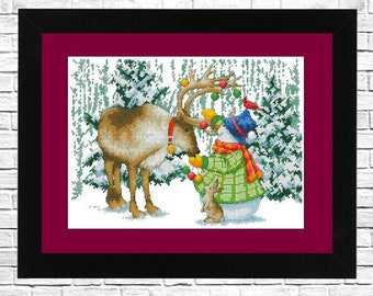 Christmas ornament, Cross Stitch Pattern, Instant Download, Cross animal embroidery, Snowman Cross Stitch, Modern decor, Pattern Needlepoint